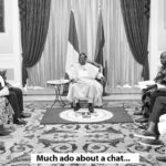 presidential media chat with tinubu and journalists seated in a room in a U-shaped seating arrangement, with the president in the middle