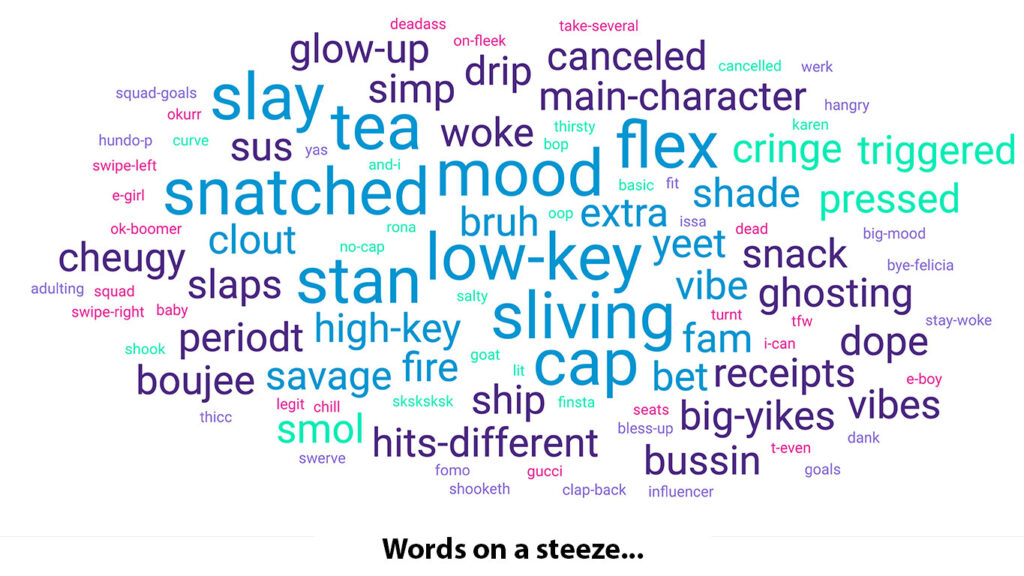 a word cloud of gen z slangs