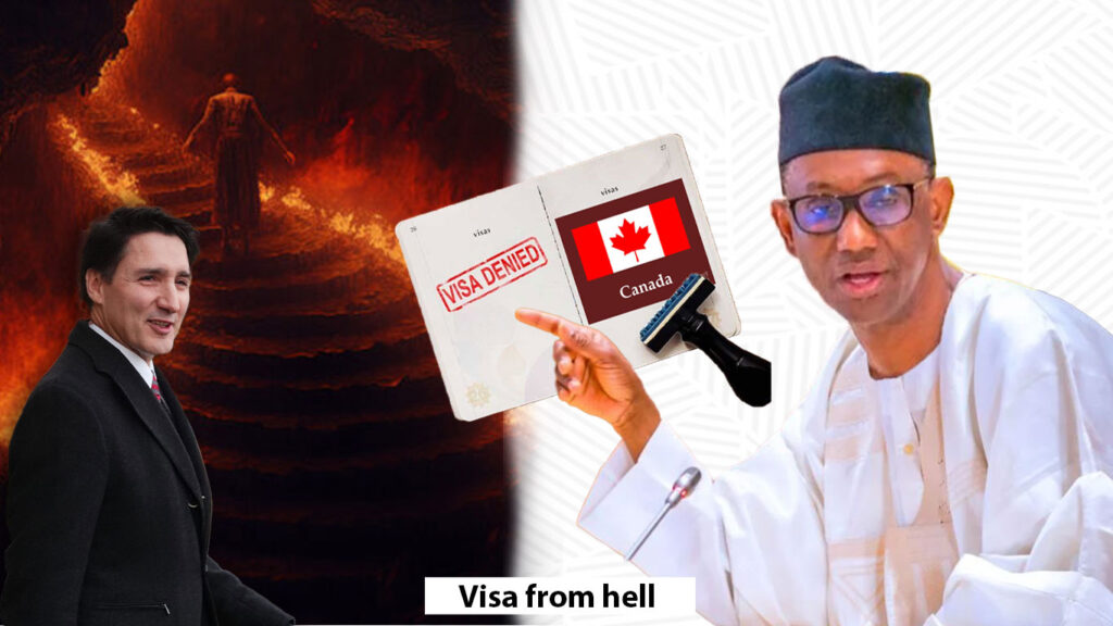 an image of nuhu ribadu, justin trudeau, and a denied canadian visa