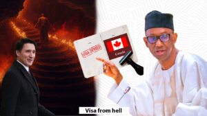 an image of nuhu ribadu, justin trudeau, and a denied canadian visa